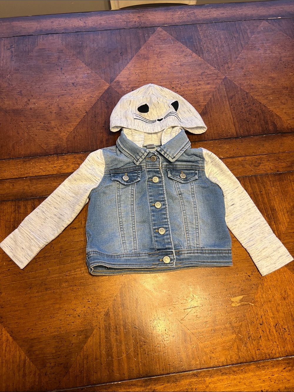 Cat & Jack Blue Denim Jacket with Heather Gray Hood and Sleeves